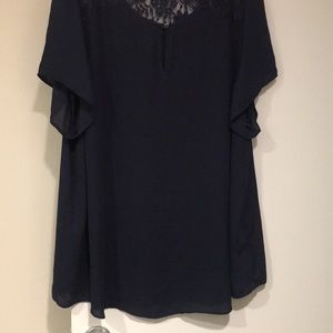 Navy blue Shirt sleeve blouse with lace